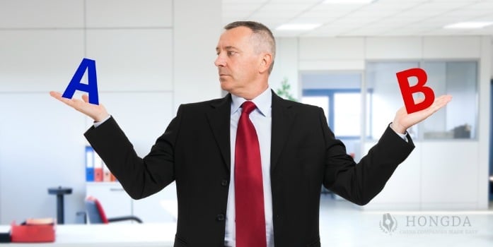 Finding the right company for your business in China man confused with choices a or b
